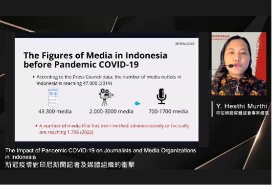 莫蒂說明Covid-19疫情爆發前印尼媒體狀況。(邱祐慶擷圖) 莫蒂說明Covid-19疫情爆發前印尼媒體狀況。(邱祐慶擷圖)