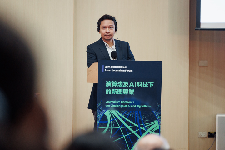 阿爾卡．迪拉塔拉分享印尼經驗。（鄭宇辰攝）