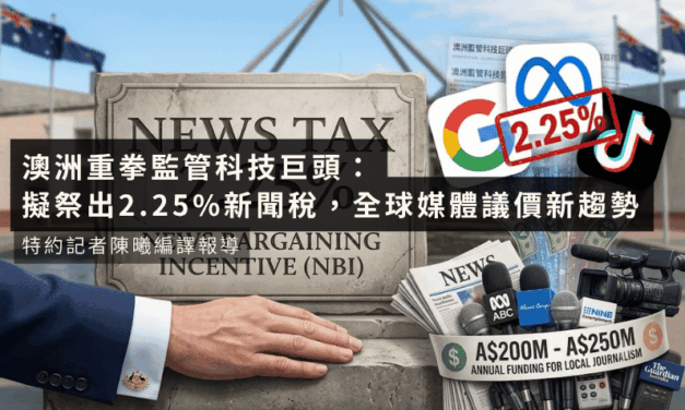 澳洲重拳監管科技巨頭：擬祭出2.25%新聞稅，全球媒體議價新趨勢